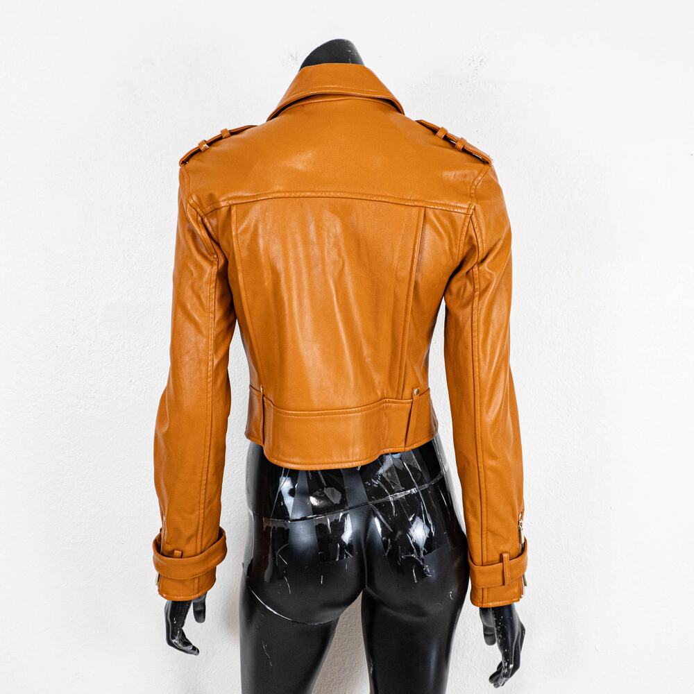 House of CB Carson Vegan Leather Biker Moto Jacket in tan size Small - Picture 4 of 11